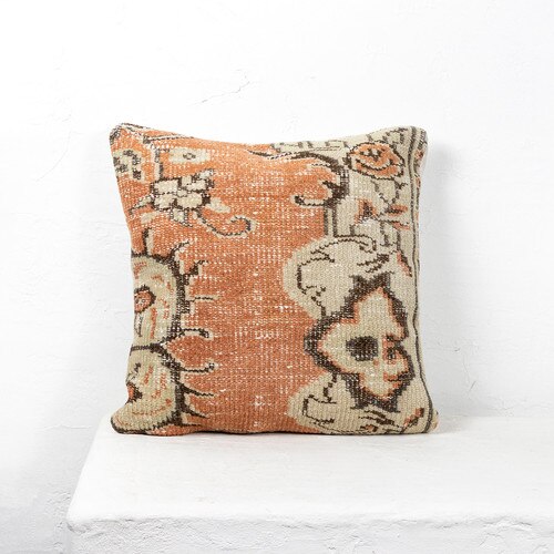Orange and beige Turkish vintage pillow